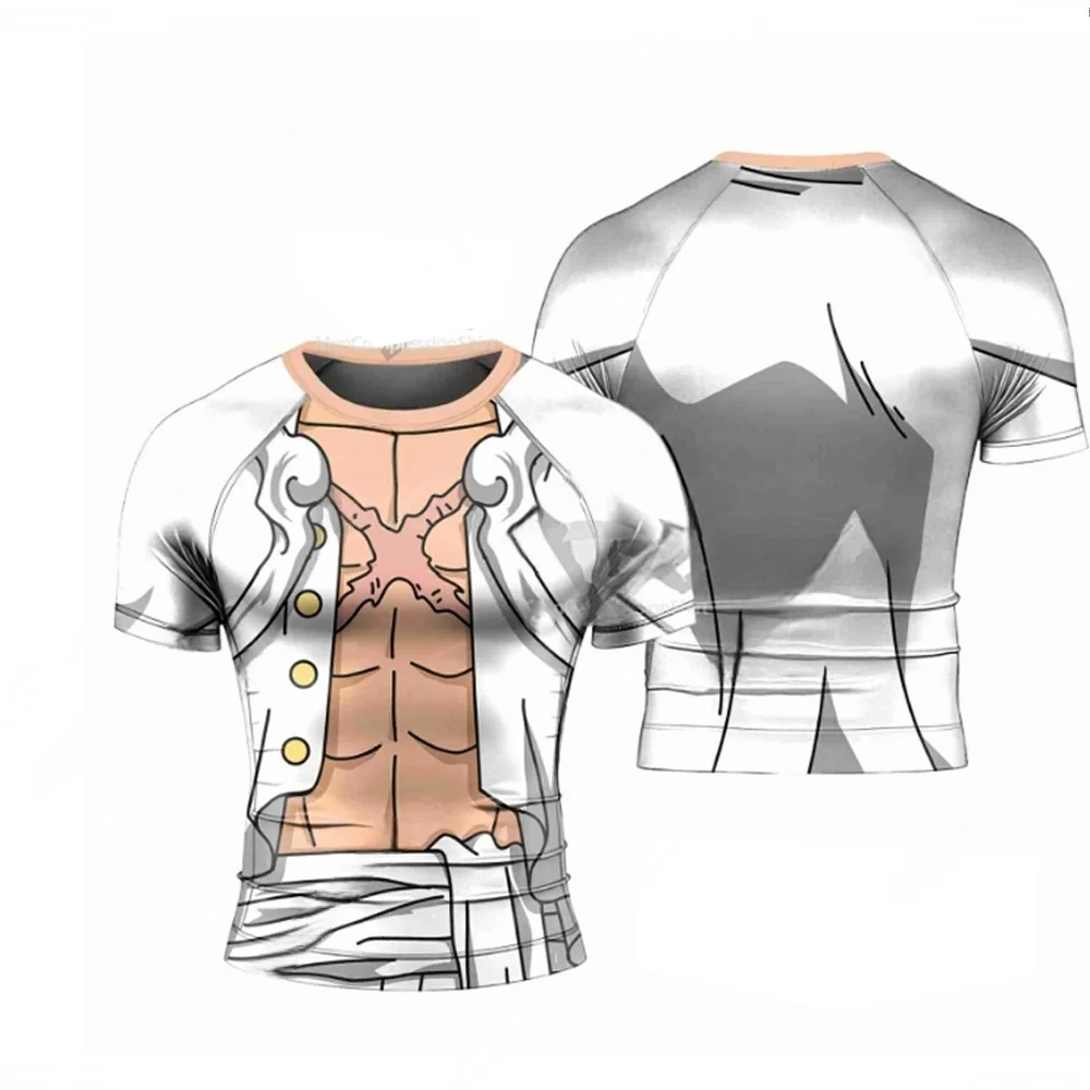 

2026 Summer One Piece Luffy Retro Cosplay T-shirt Men's Oversized 3D Printed Short-sleeved Family Unisex Children's Sports Shirt