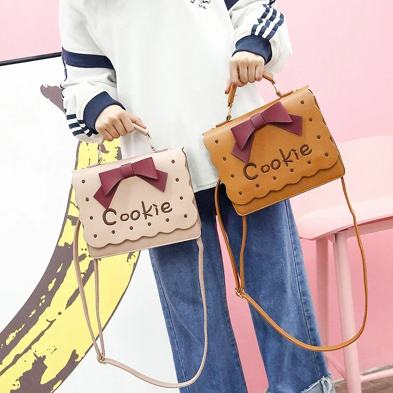 Kawaii Lolita Fresh Cookies Embroidery Crossbody bag Harajuku Girl Sweet Bow Handbag Shoulder Bag Pink Khaki Uniform Gift Bags