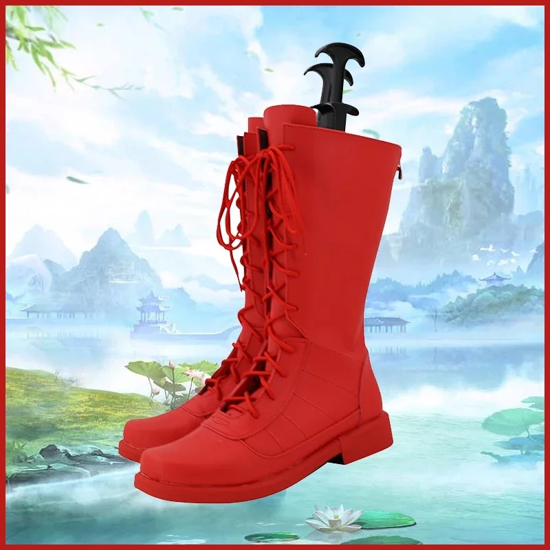 A;3\v,7'd/Daredevil Matt Murdock Cosplay Shoes Halloween Carnival Red Pu Leather Boots Custom Madew;4'v,6\h/ view 4