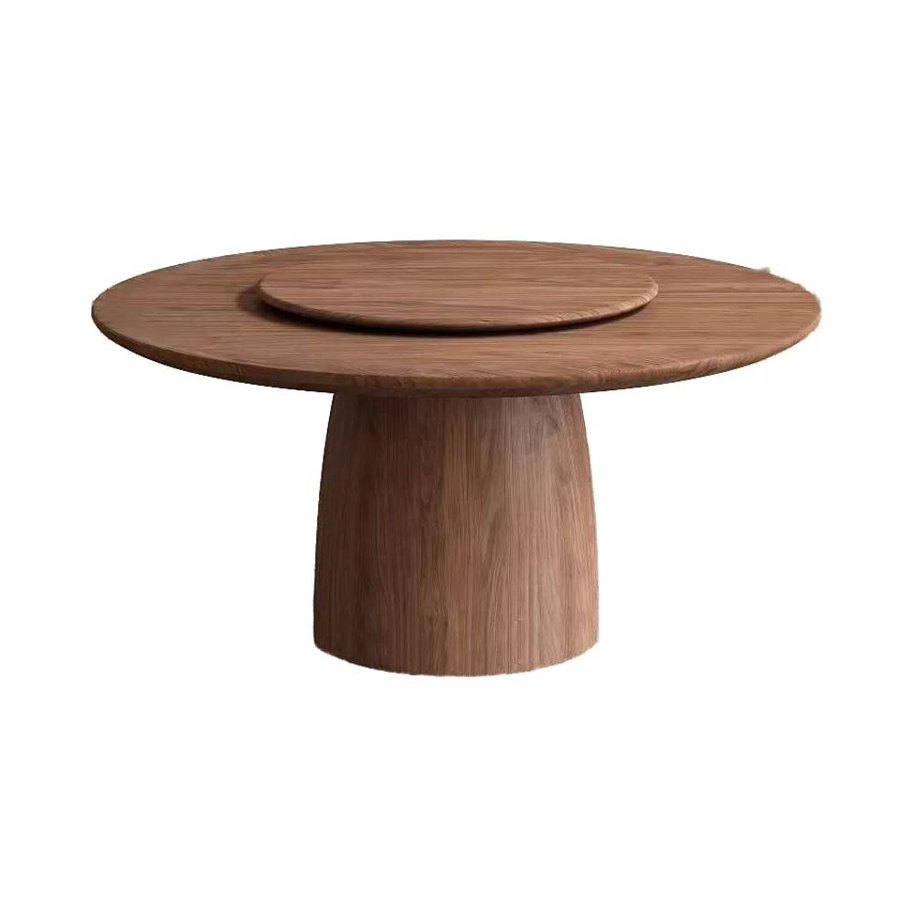 &c Modern Chinese-Style Solid Wood Dining Table 6-10 Seater with Lazy Susan Tapered Pedestal Base Dining Room Furniture Home