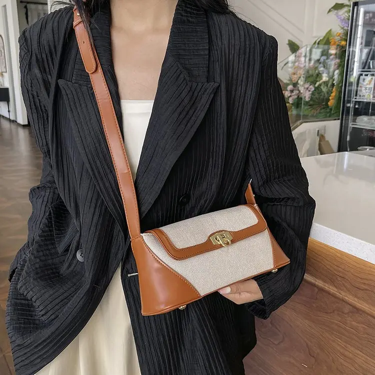 

2026 New Color Block Design Underarm Bag, Adjustable Shoulder Strap Vintage Purse for Work Commute & Daily Use Handbags