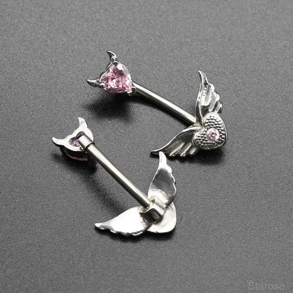 New Pink Heart with Wing Belly Button Piercing 1.6x12mm Curved Bar Navel Rings Stainless Steel Navel Piercing Jewelry 14G