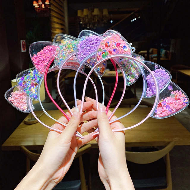 Glitter Cat Ear Hairband Girl Children Quicksand Crown Headband Cat Ears Party Hair Hoop Kids Hair Accessories Jewelry Headwear Headband