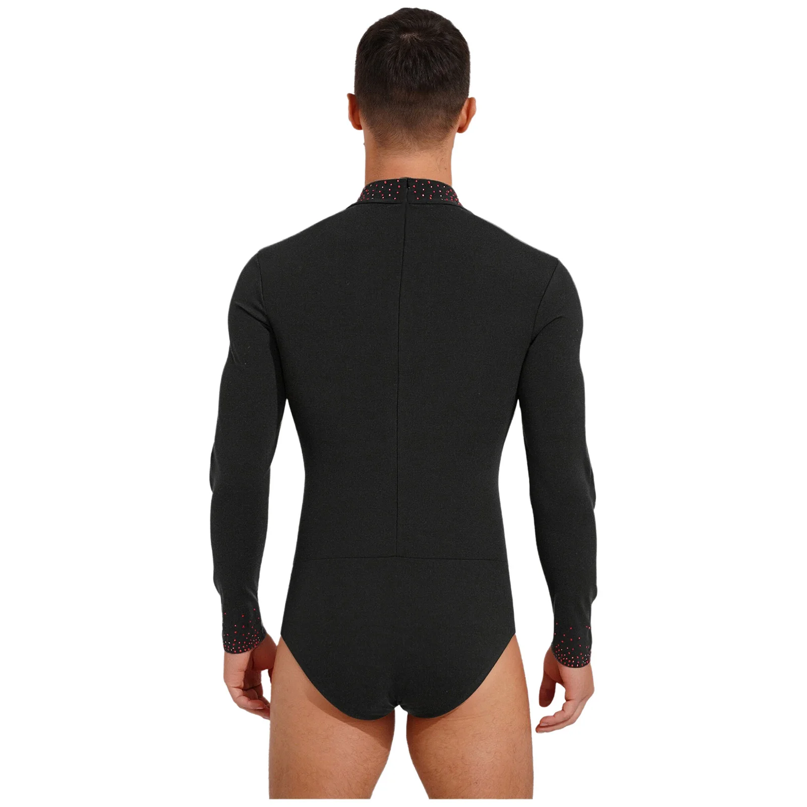 Mens Jazz Dance Leotards Long Sleeve Glittery Rhinestones Bodysuit Latin Dancewear for Rumba Chacha Ballet Ballroom Dance Shirts