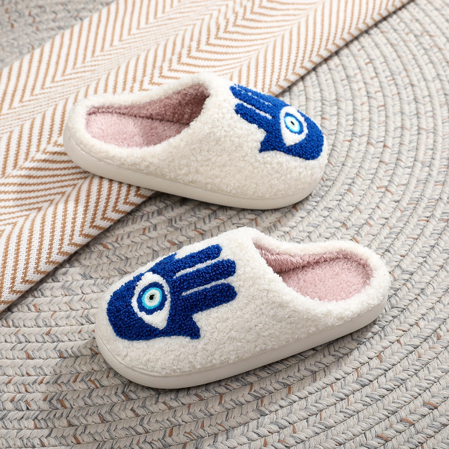 Winter Funny Palm Fur Slippers Home Home Wear-Resistant Non-Slip Plus Velvet Thick Bottom Cotton Slippers