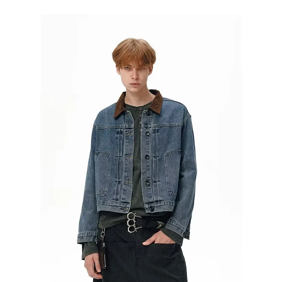 

Мужская рабочая одежда в стиле ретро в американском стиле, джинсовая куртка, осенняя брендовая крутая куртка высокого класса с воротником-стойкой