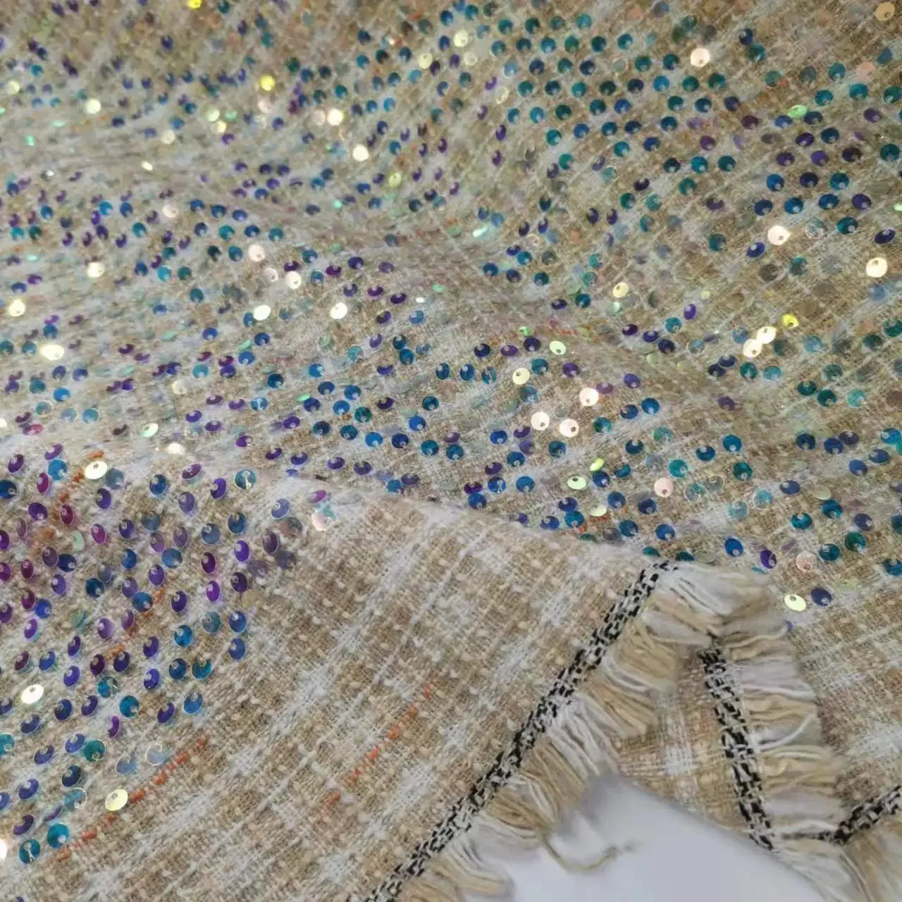 Bling Quality Fashion Bright Sequin Woven Tweed Coat Jacket Cloth Hand Bag Sofa Cover DIY Fabrics