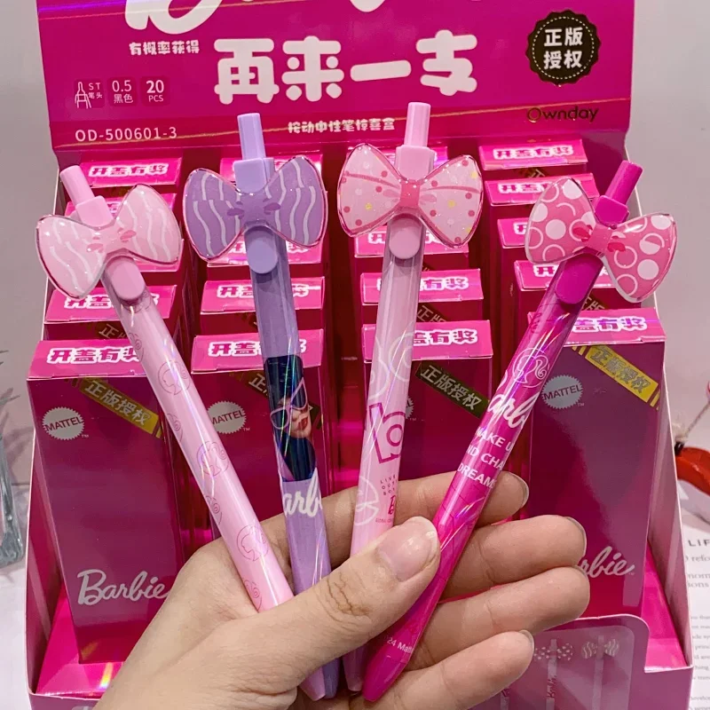 Miniso Barbie Blind Patch Gel Writing Pen Acrylic Pink Girl Press Type Student Kawaii Study Supply Exquisite Pen Stationery