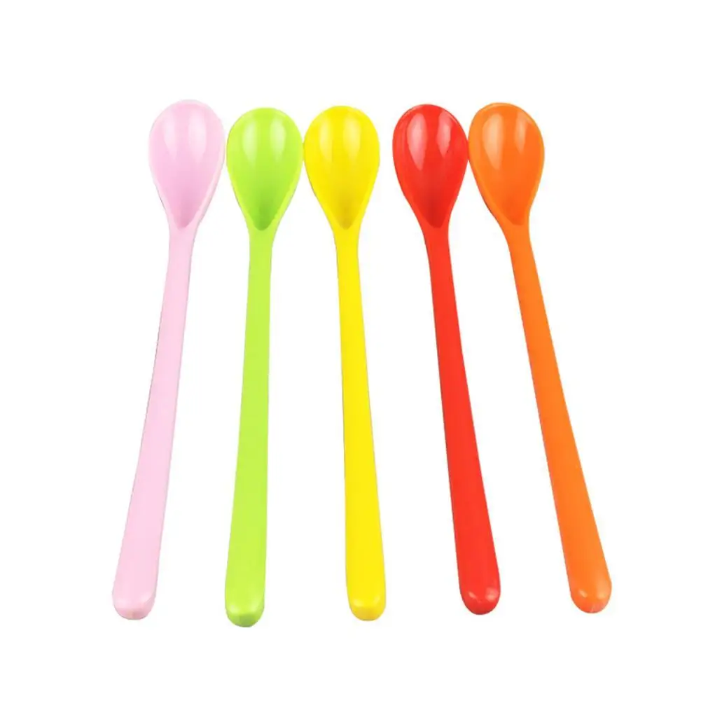 1PC Random Color Long Handle Soup Spoons Tea Coffee Ladle Scoops Spoon Flatware Supply Rice Spoons Stirring Dinner Meal Kit A9U2