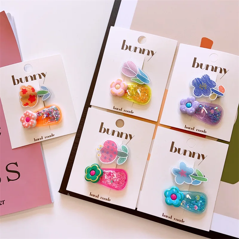 New 2Pcs/Set Printing Flower Hair Clips For Kids Girls Cute Hairpins Baby Floral Hairclip Shiny BB Clips Hair Accessories