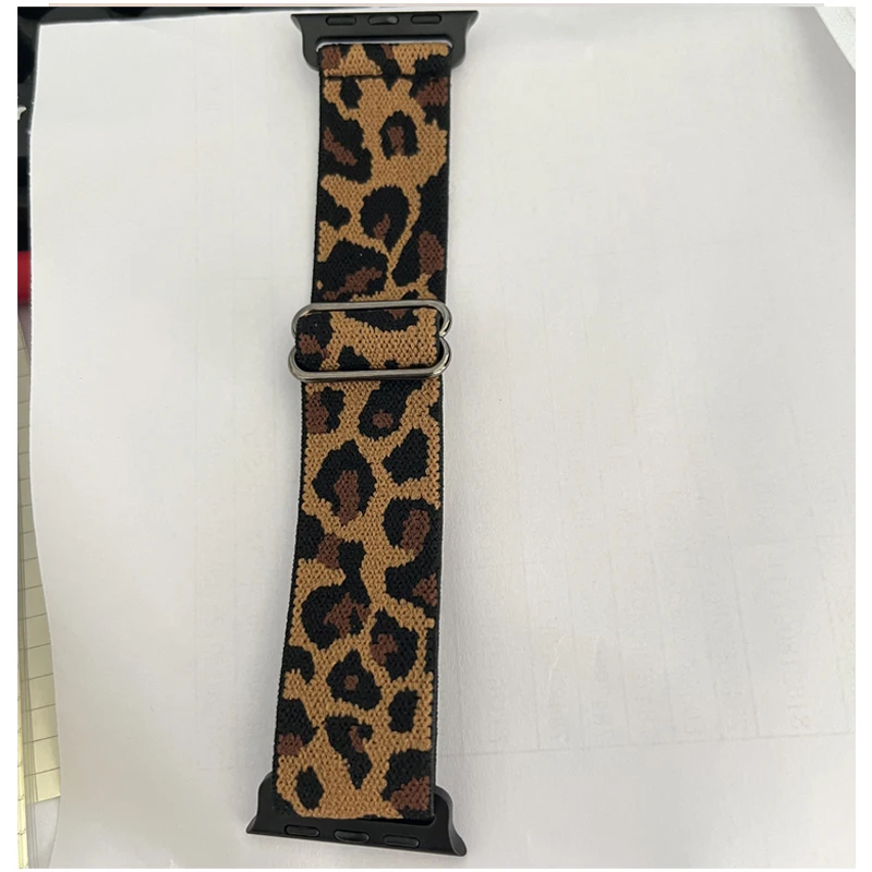 Correa de nailon elástica de leopardo para Apple Watch Ultra 2, 49mm, 41mm, 45mm, 42mm, 46mm y 44mm, pulsera para mujer, serie iWatch 10 9 se 7 3 8 5 4