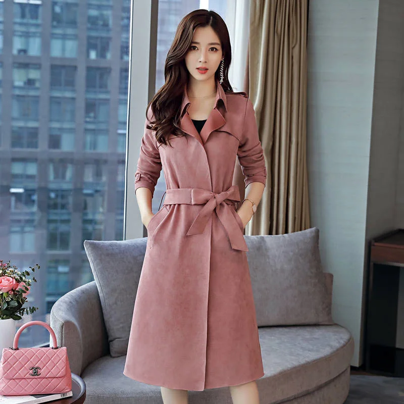 Deer skin velvet Windbreaker Women Mid length Student Korean Loose Versatile Coat 2024 Spring Autumn Thin Fit Coat Female Trend