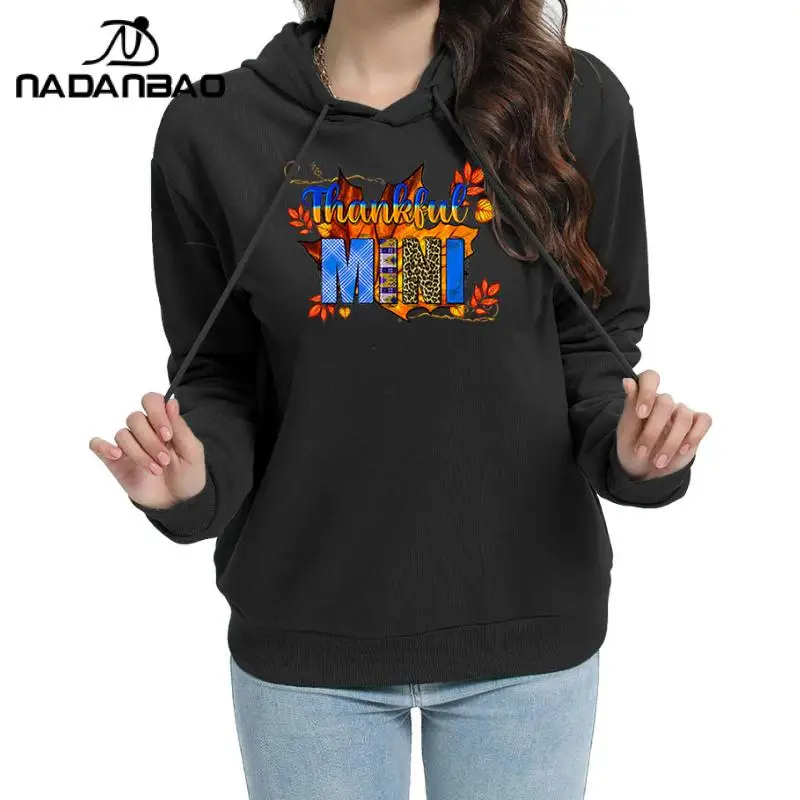 Nadanbao Women Long Sleeve Hoodie Customized High Quality Hoodie Casual Custom Thanksgiving Day Text Printed Personalized Hooded