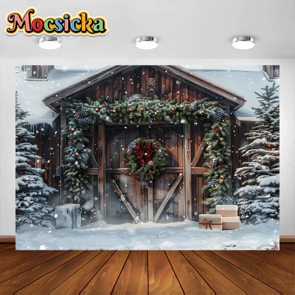 Рождественская елка окно венок фотография фон деревянные двери Снеговик кино сосна новогодний фон для студии