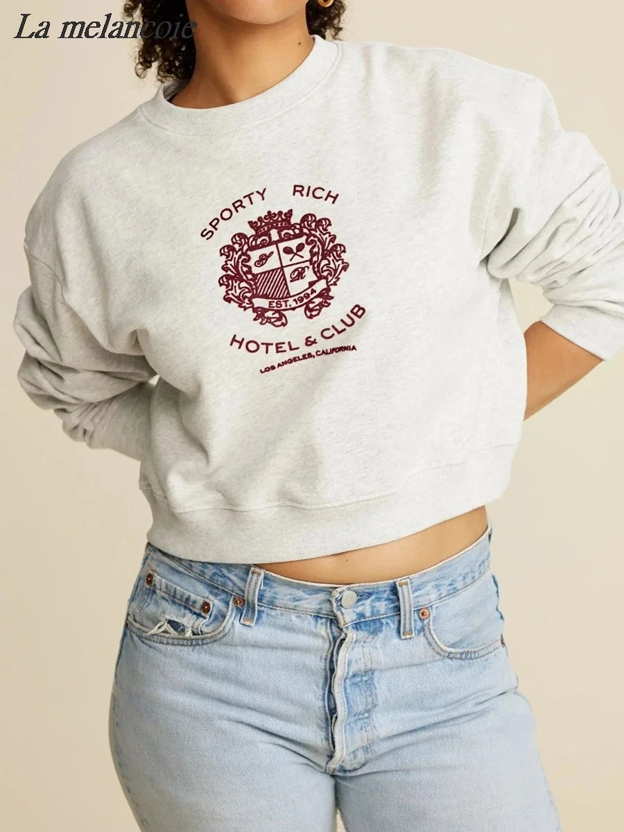 

Classic Graphic Letter Printed Sweatshirt Women 2024 Spring Vintage American Cotton Sweatshirts O-neck Long Sleeve Pullovers New