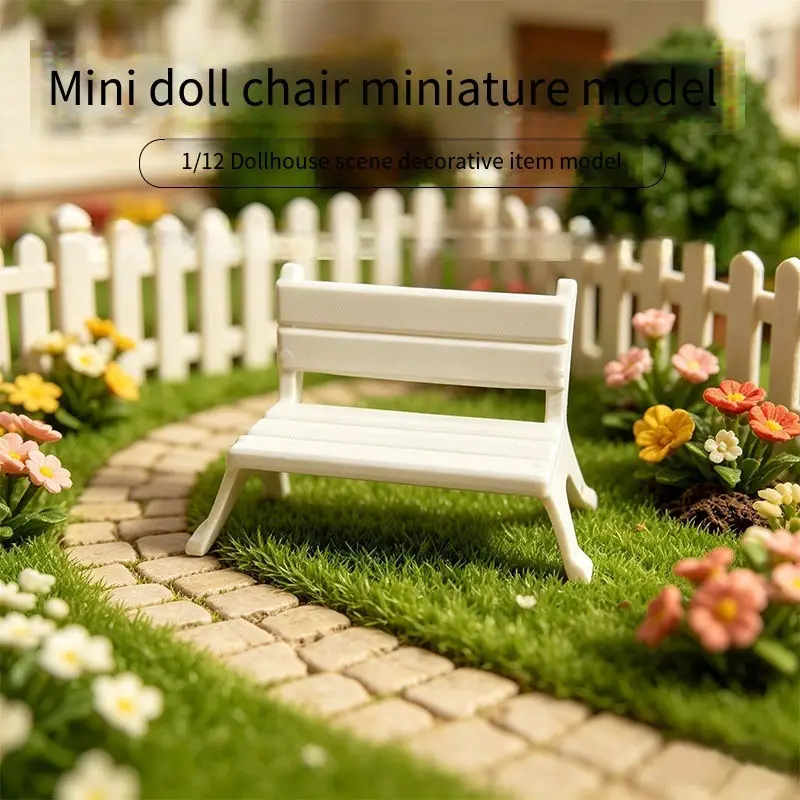2pcs 1:12 Scale Dollhouse Mini White Park Bench, Outdoor Patio Furniture, Dollhouse Garden Scene Layout Accessory