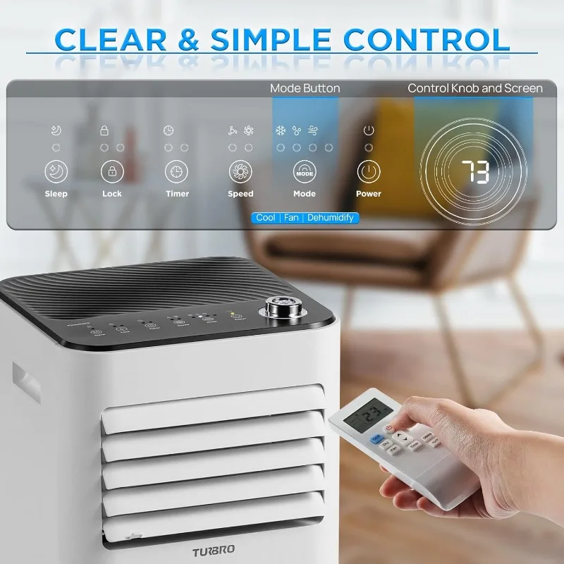 TURBRO pendingin udara portabel, Dehumidifier & kipas, Unit AC berdiri lantai dengan Mode tidur, Timer, Remote Control