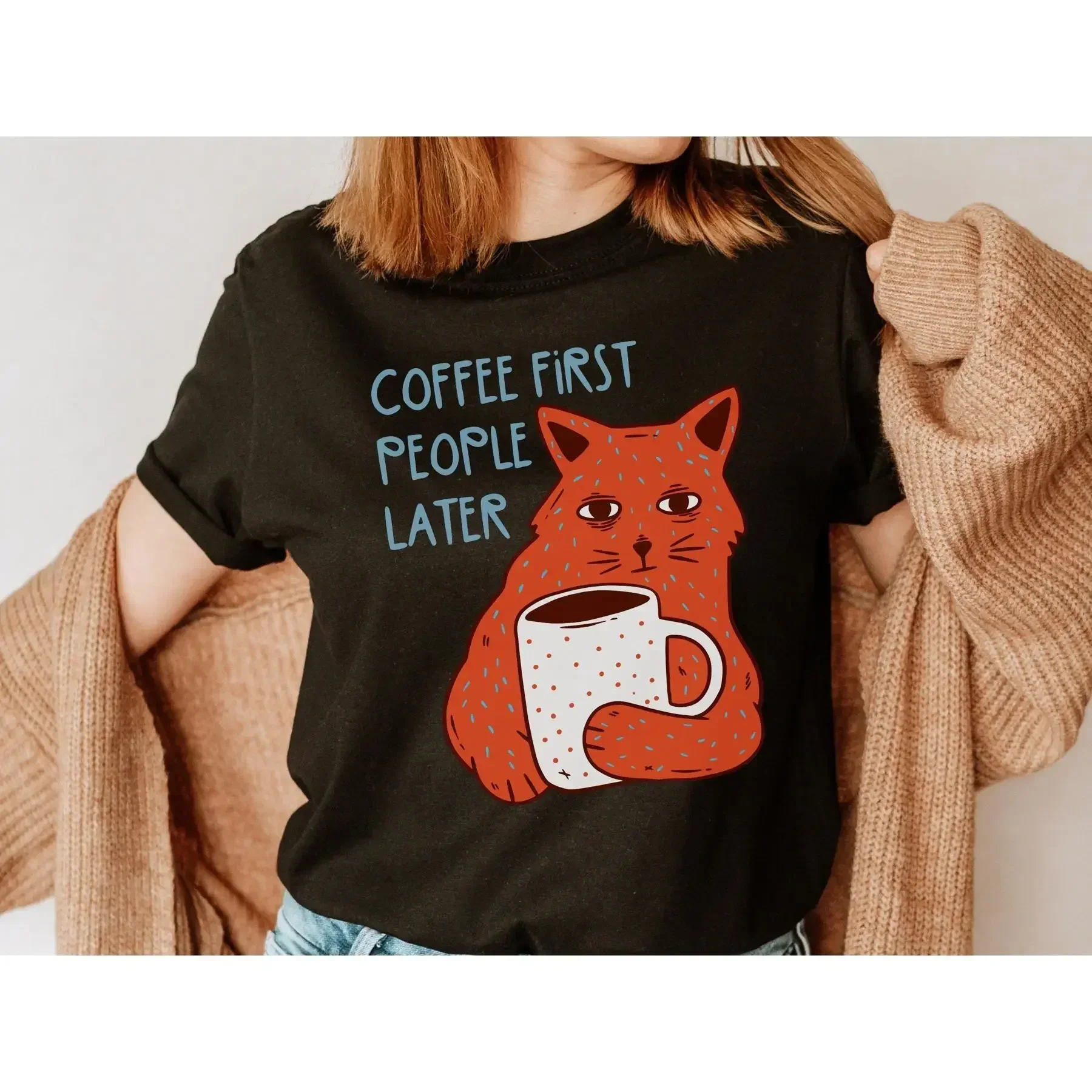 Funny Coffee T Shirt FirsT Cat Lovers Owners Fan 2057DB
