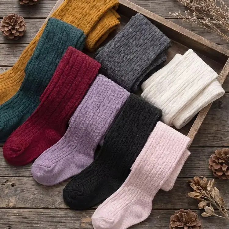 Autumn Winter Kids Cable Tights Toddler Girls Solid Knit Pantyhose Soft Stocking Children Leggings