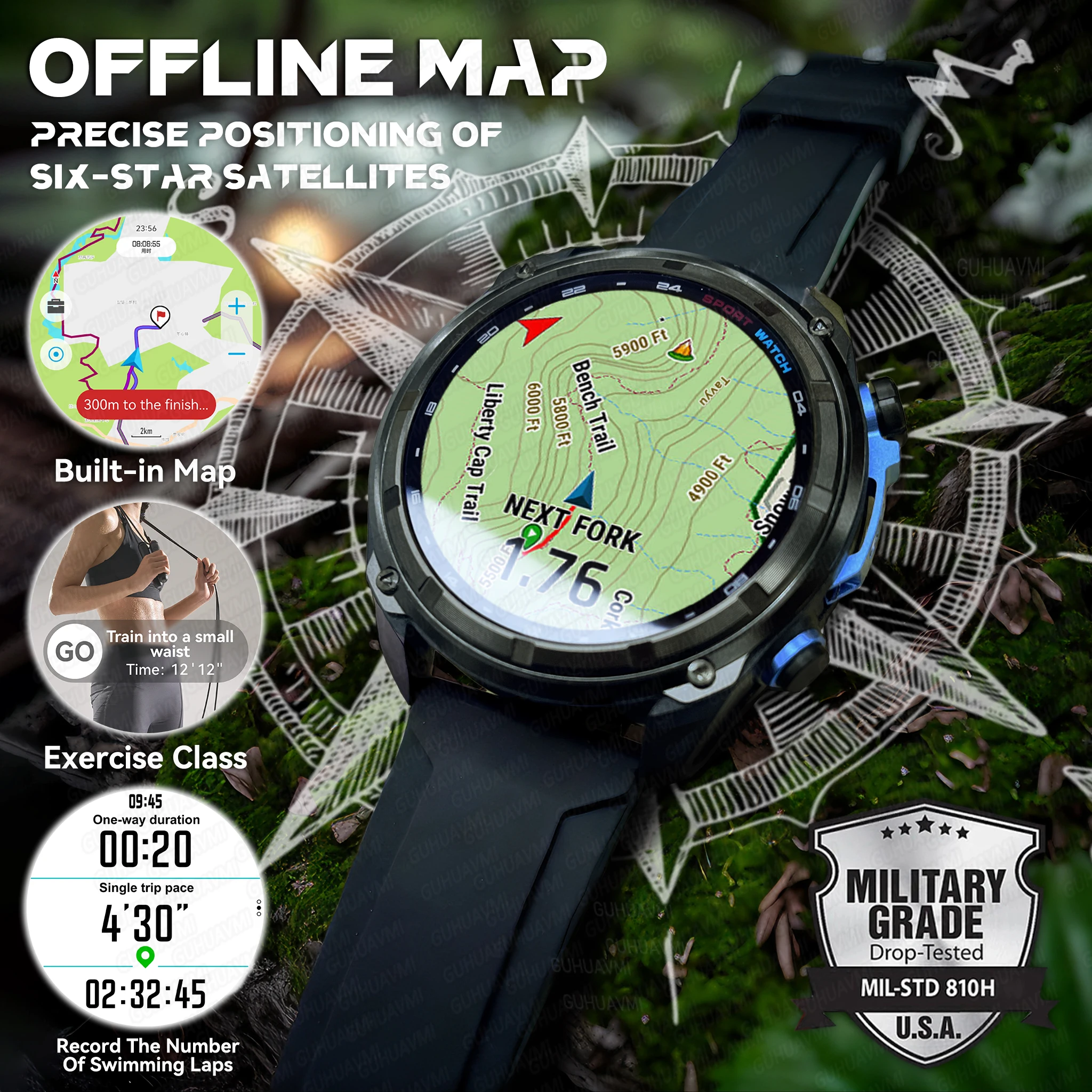 Новые тактические умные часы T-Rex со встроенной GPS-картой, 4 ГБ памяти, 5 АТМ, IP69K, водонепроницаемые, для плавания, для мужчин, военный смарт-браслет для IOS Новые тактические умные часы T-Rex со встроенной GPS-картой, 4 ГБ памяти, 5 АТМ, IP69K, водонепроницаемые, для плавания, для мужчин, военный смарт-браслет для IOS
