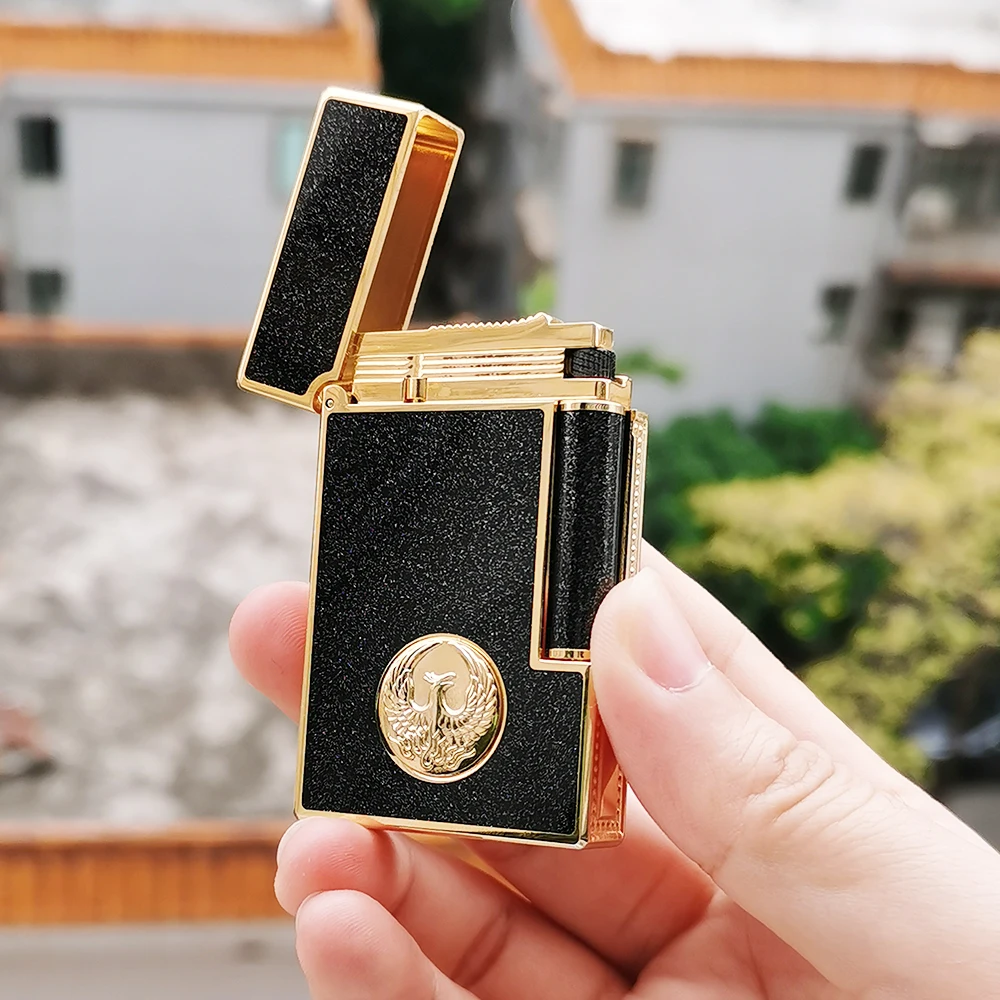 Fashion Gas Lighters Metal Frosted Black Lacquer Phoenix Cigarette Accessories Tobacco Smoking Men Gift Collection mechero