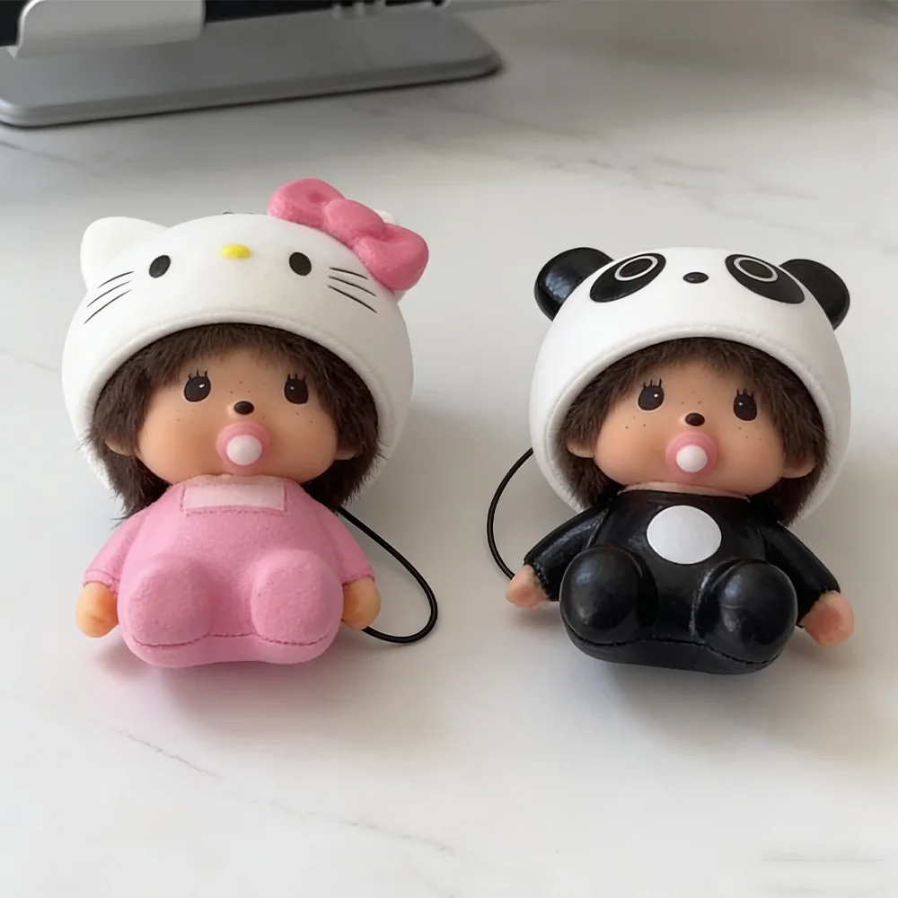 Hot ! Cute Hello Kitty Monchhichi Doll Keychain TPR Material, Cartoon Pendant Bag Charm Car Key Ring, Lovely Gift for Girls view 4
