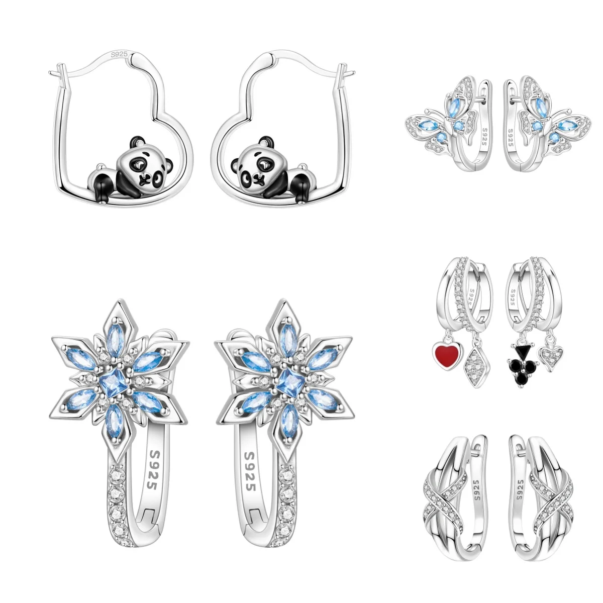 

925 sterling silver blue hollowed-out butterfly earrings, DIY jewelry for ladies, suitable for daily wear, parties, holidays, we
