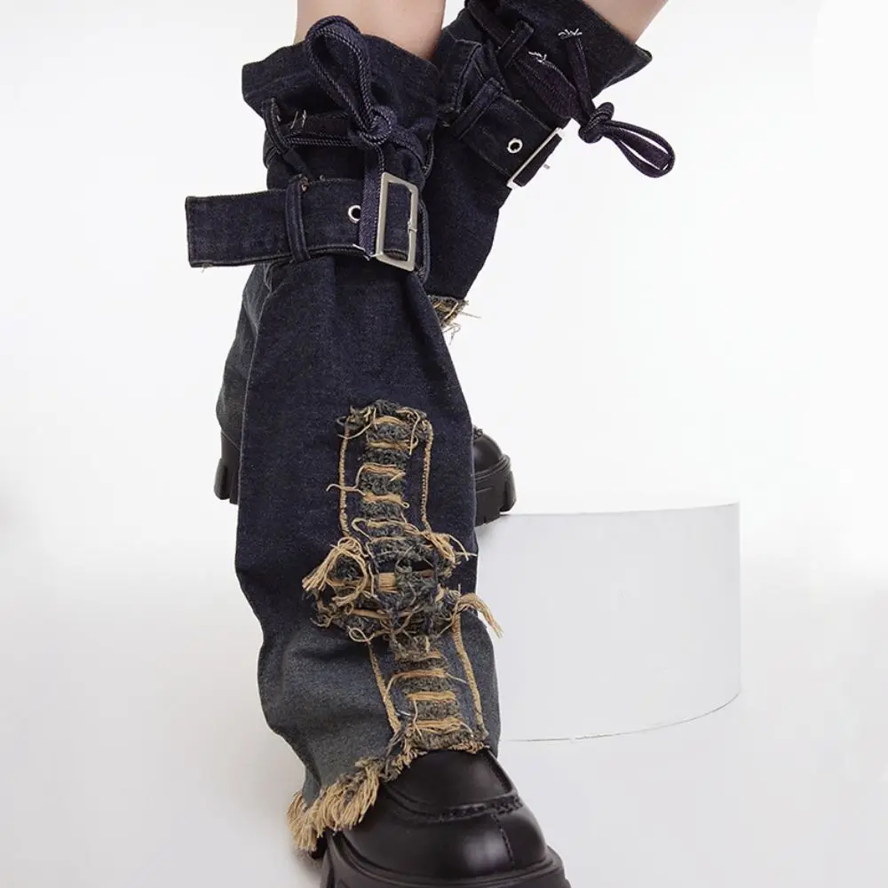 Color Gradient Cross Y2K Denim Leggings Bell-bottoms Star Cowboy Leg Warmers Warm Foot Cover Women's Stockings Winter