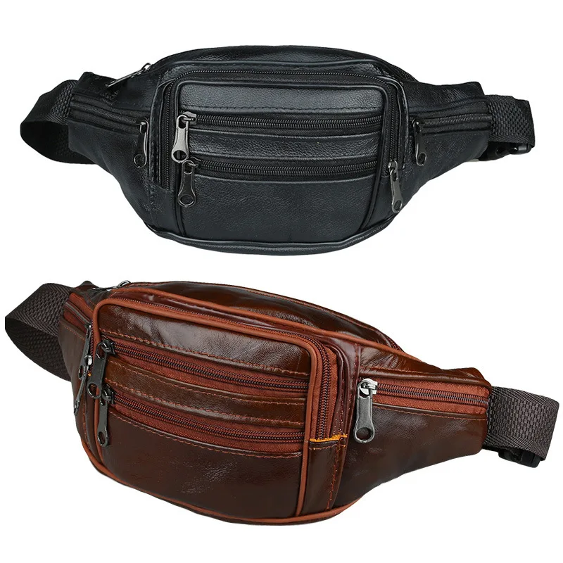 Genuine Leather Waist Bag Men Waist Pack Waist Bag Funny Pack Belt Bag  Men Chain Waist Bag for Phone Pouch  Mens Fanny Pack