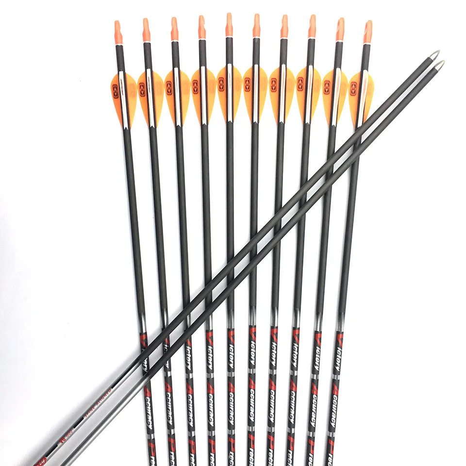 

Archery Carbon Arrows ID4.2mm spine600 700 800 900 with Feathers and Arrowheads Already Made for Recurve Bow Hunting Shooting