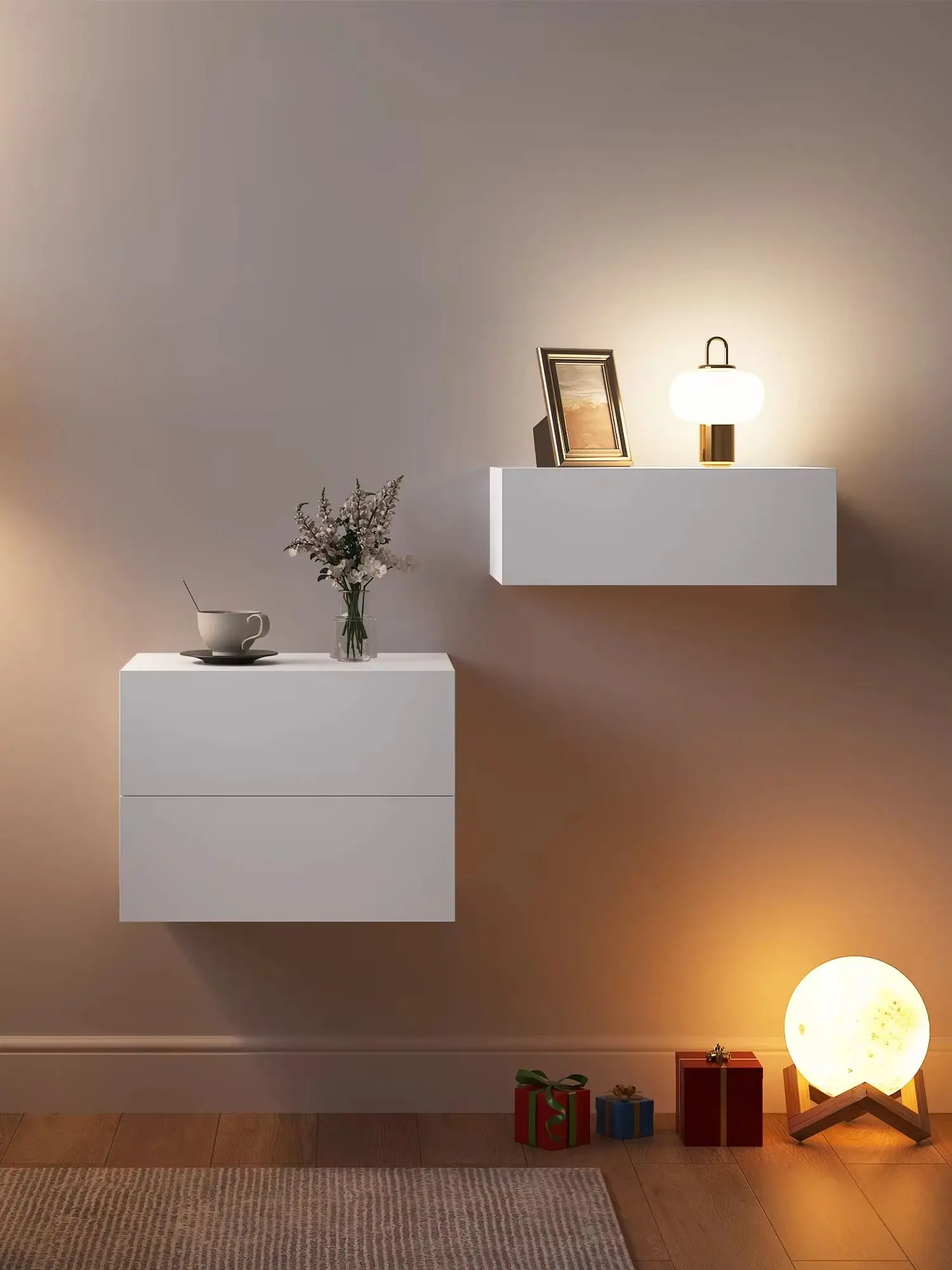 WOLTU 2 Stück/Set Moderner Nachttisch für Schlafzimmer, hängender Nachttisch, wandmontierter Nachttisch mit Schublade für Wohnzimmer