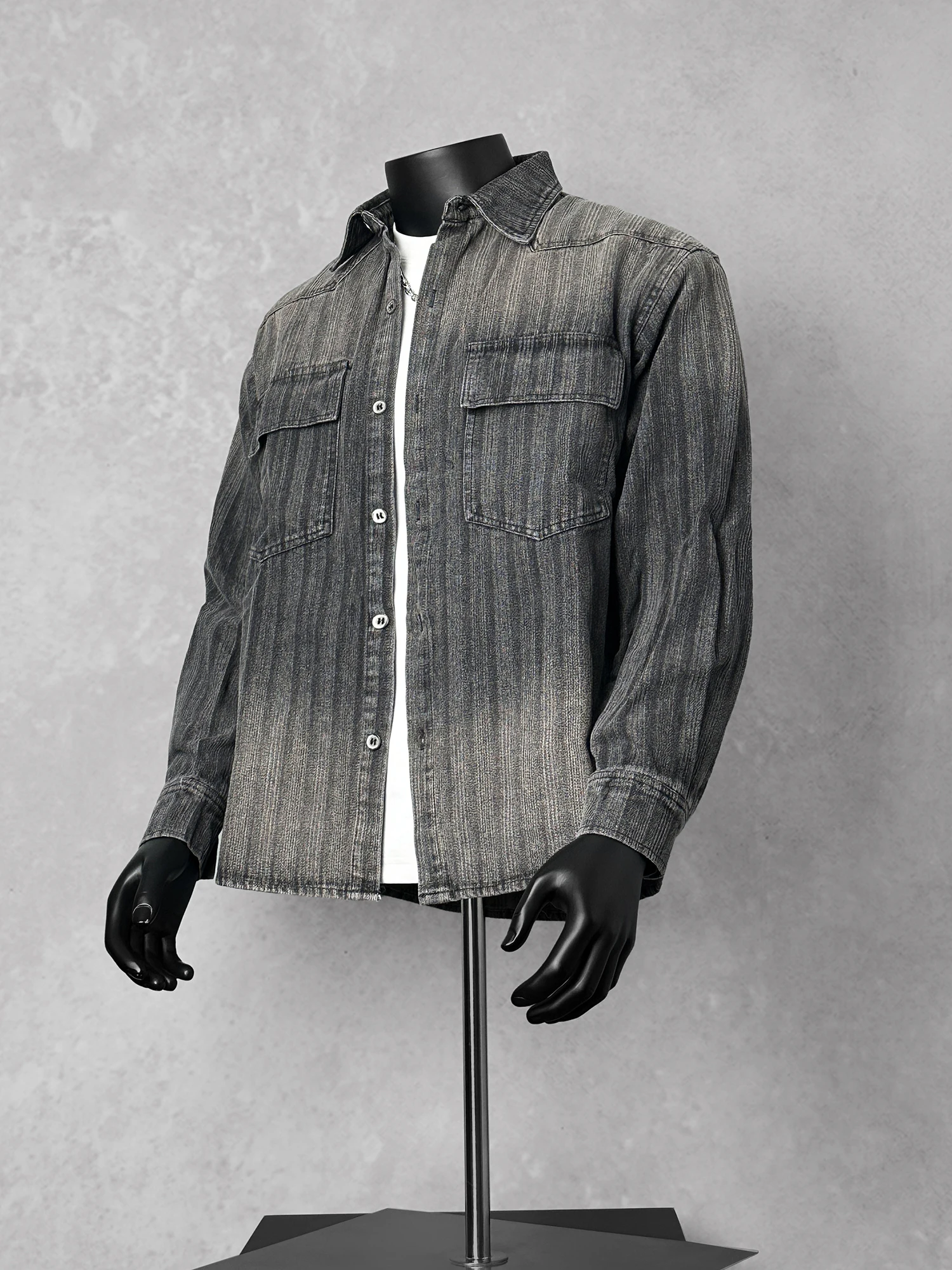 

ANXIE Brand Selected Waed adient Stripe American Sle Denim irt Faionable Sun Protection Men's Clothing