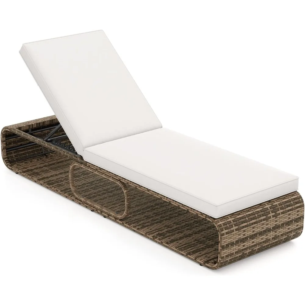 

Outdoor Chaise Lounge Chair, 7-Position PE Wicker Patio Reclining Sun Lounger with Adjustable Backrest, Cushion and Storage