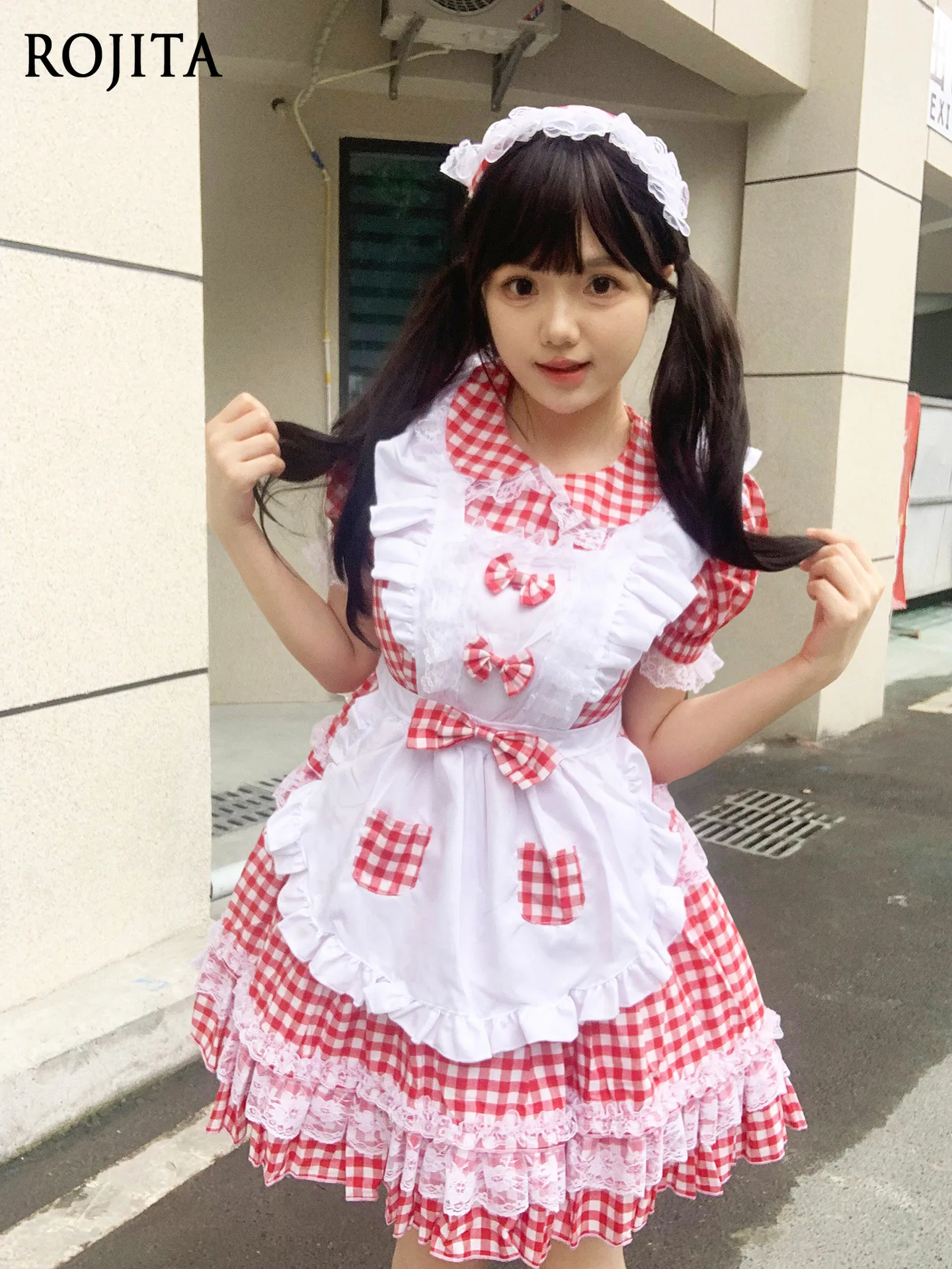 

Red Plaid Dress Women Sweetheart Leader Maid Costume Cosplay Maid Soft Anime Cosplay Costume Lolita Dress + Apron + Headwear