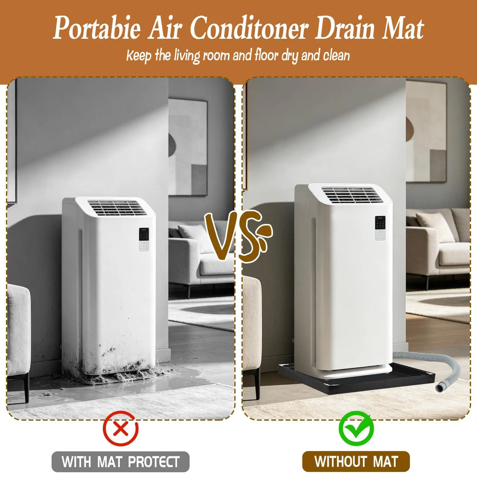Drain Pan For AC Unit Foldable Leak-proof Oxford Water Catcher With Pipe Raised Edges Portable AC Tray For Refrigerator Ice