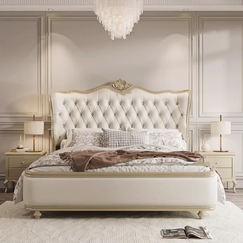 Backrest Modern Double Bed Storage Luxury Leather Frame Twin Wooden Double Bed King Size Girls Letto Matrimoniale Furniture