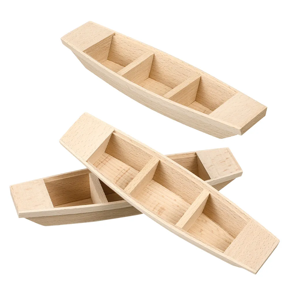 3Pcs Wood Boat Set Wooden Canoe Realistic Miniature Nautical Decor Desktop Sailing Boat for Kids Beach Room Office Cabinet