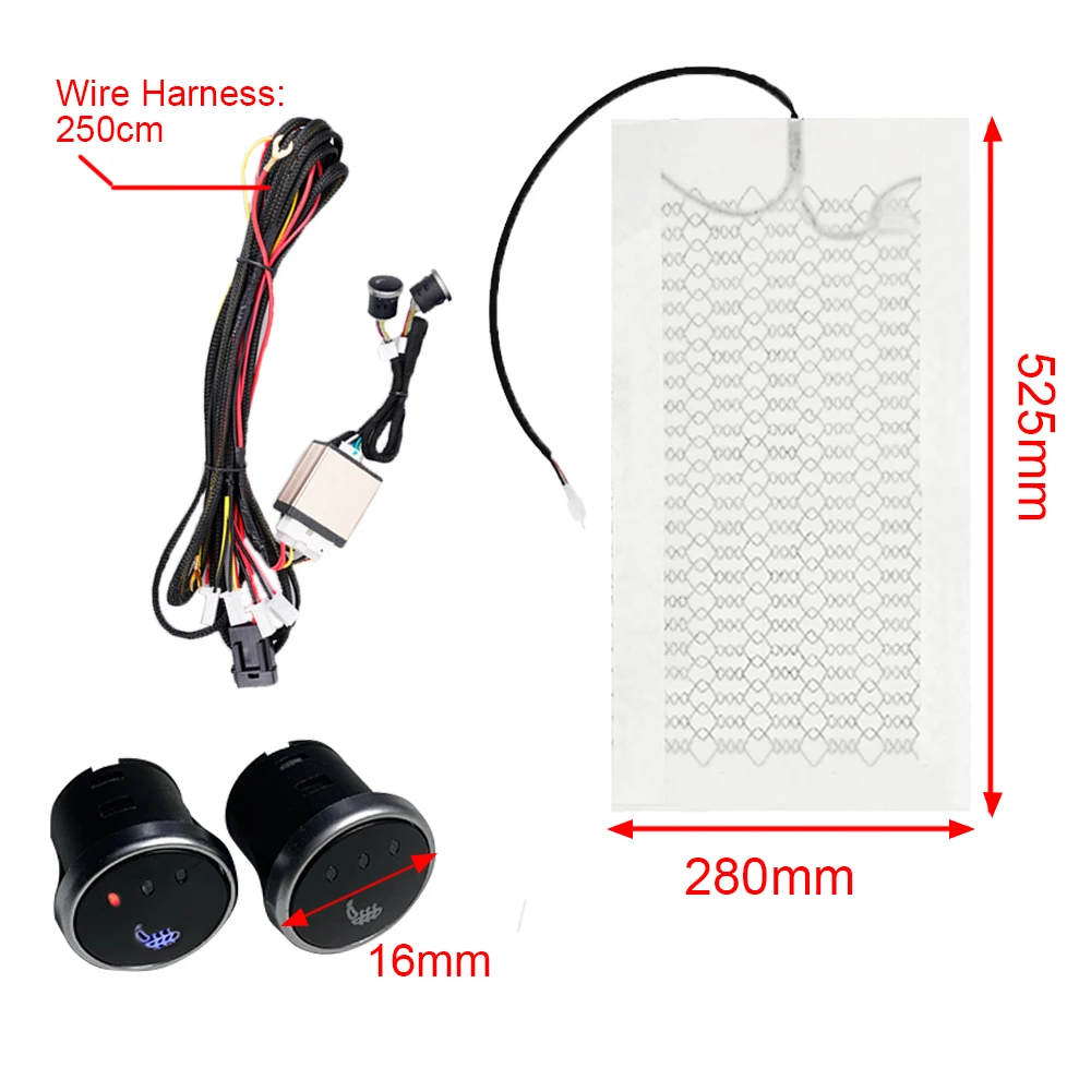 Mini 12V  Carbon Fiber Heating Pads with 3 Levels Control Switch System Universal Built-in Car Seat Heater Kit Fit 2 Seats