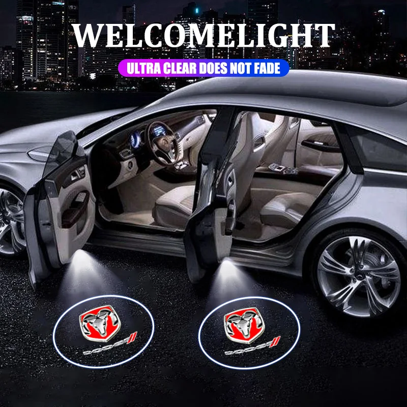 Proyector de emblema para puerta de coche, lámpara de bienvenida inalámbrica, accesorios para Dodge Ram 1500, cargador de viaje, Dart Challenger Durango SRT