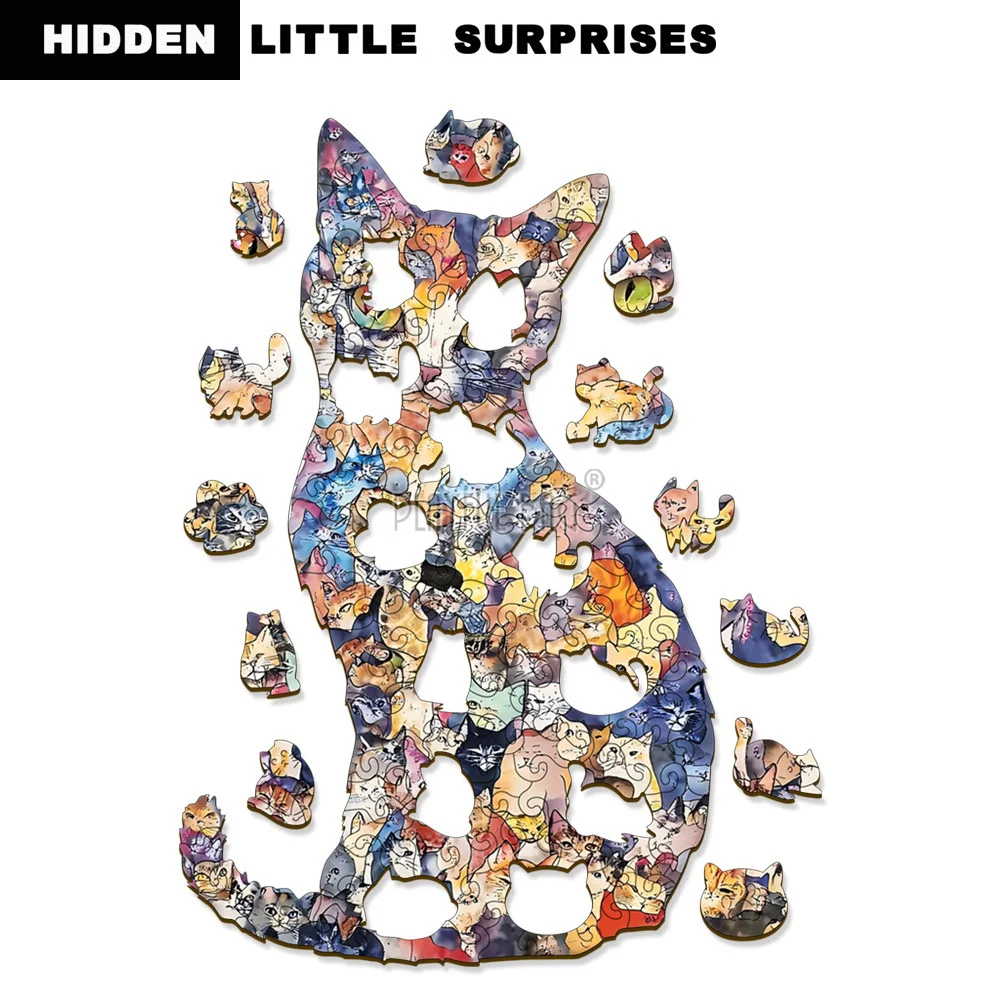 Vintage Cat Wooden Irregular Puzzle High Difficulty Jigsaw Decorative Art & Manual Stress Relief Toy for Adult Unique Gift HG100