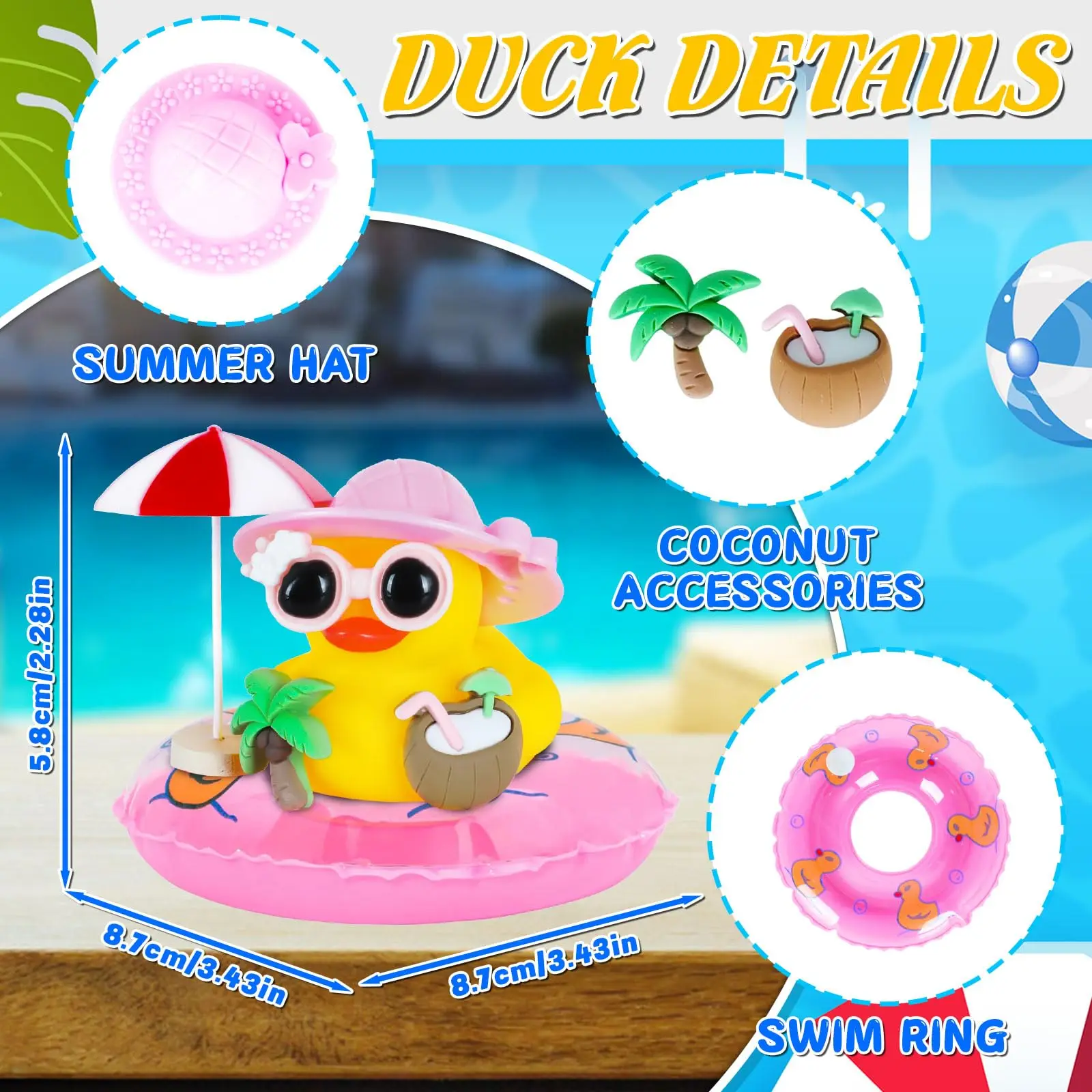 Rubber Duck Car Ornaments Squeaky Duck Car Dashboard Car Decorations with Coconut Sunglasse Umbrella
