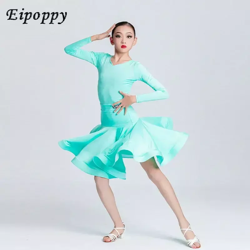 女の子の大きなスイングドレス、プロの競技、子供のlatinトレーニング、新しいパフォーマンス