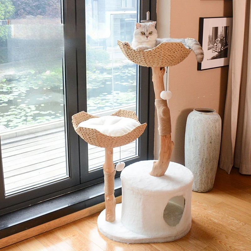 Cat Climbing Frame Solid Wood Luxury Tree Trunk Cat Nest Integrated Scratching Column Tree Luxury Villa Jumping Platform Cat Toy