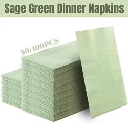50/100PCS 2-ply Sage Green Dinner Napkins Cocktail Napkins Soft Hand Towel For Wedding Birthday Party Baby Shower 13x15.75 Inch