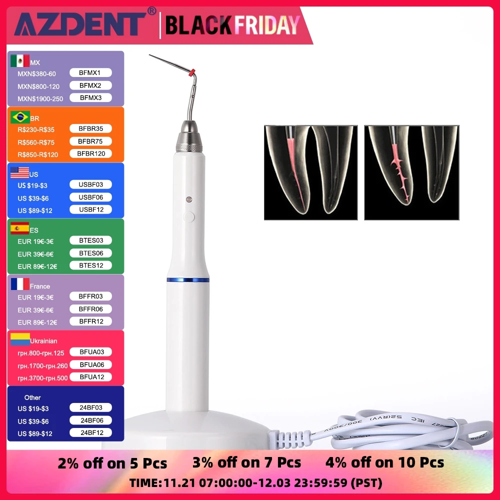 AZDENT Dental Cordless Wireless Gutta Percha Obturation System Endo Heated Pen+ 2 Tips  Dentistry Instrument