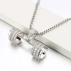 Fashion Dumbbell Pendant Necklace Filled Zircon Iced Out Rhinestone Hip Hop Necklace for Men Women Jewelry Accessories