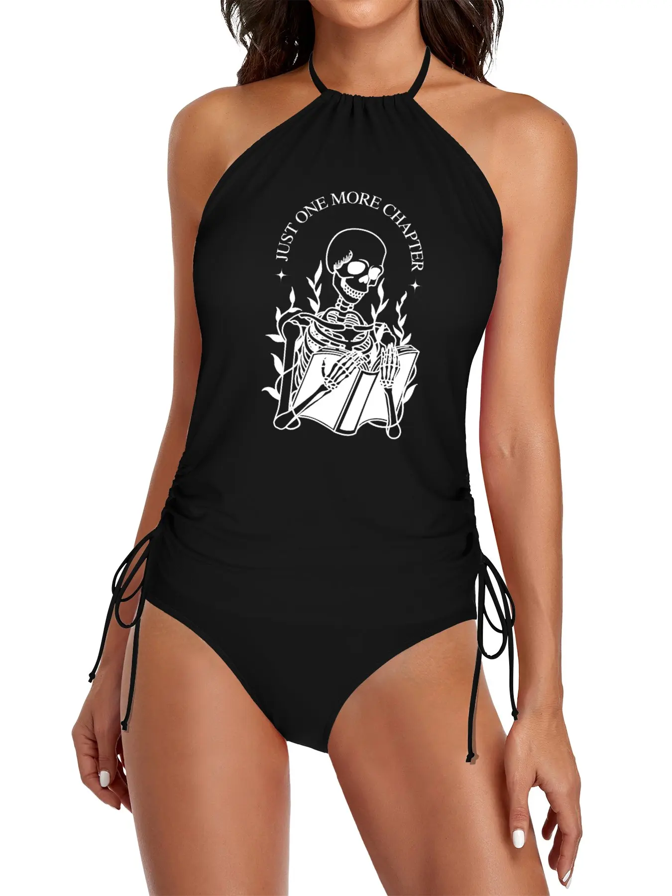 

just one more chapter skeleton reading - black background Split Swimsuit Set women's beach clothing 2025 clothes for beach