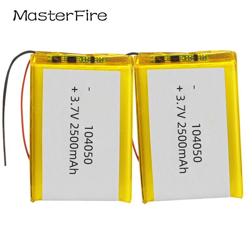 2pcs/lot 3.7V 2500mah Rechargeable Lithium Polymer Battery 104050 for GPS Navigator Car Recorder Camera LED Light Batteries