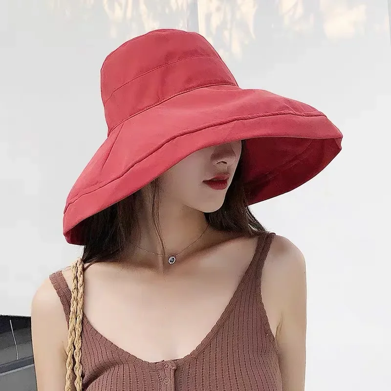 Women's Hat Bucket Hat Panamanian Women Four Seasons Fisherman Big Brim Double-Sided Fisherman Hat Sun Visor Cap