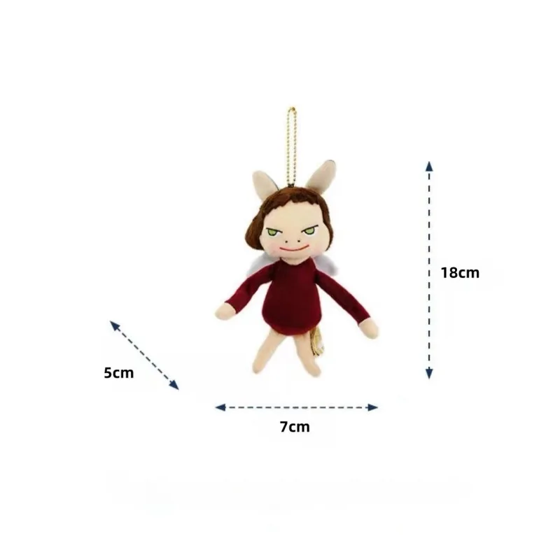 16 cm Creatieve Yoshitomo Nara Pluche Pop Hanger Sleutelhanger Demon Engelenvleugels Pop Zachte Rugverpakking Sieraden Jeugd Nostalgie